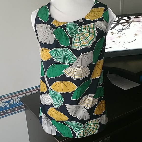 Banana Republic Tops - Banana Republic Green Yellow Umbrella Print Blouse